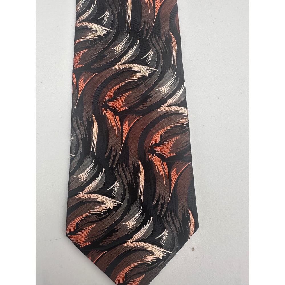 Pierre Cardin Abstract Swirl Necktie Copper Brown Grey Woven Pattern Made in USA